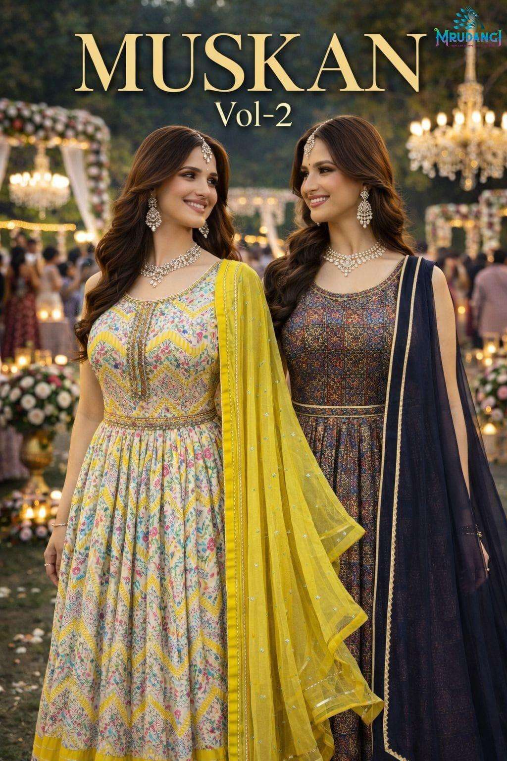 MRUDANGI MUSKAN VOL-2 PREMIUM REAL SOFT DOLA SILK PRINTED GOWNS - 00095