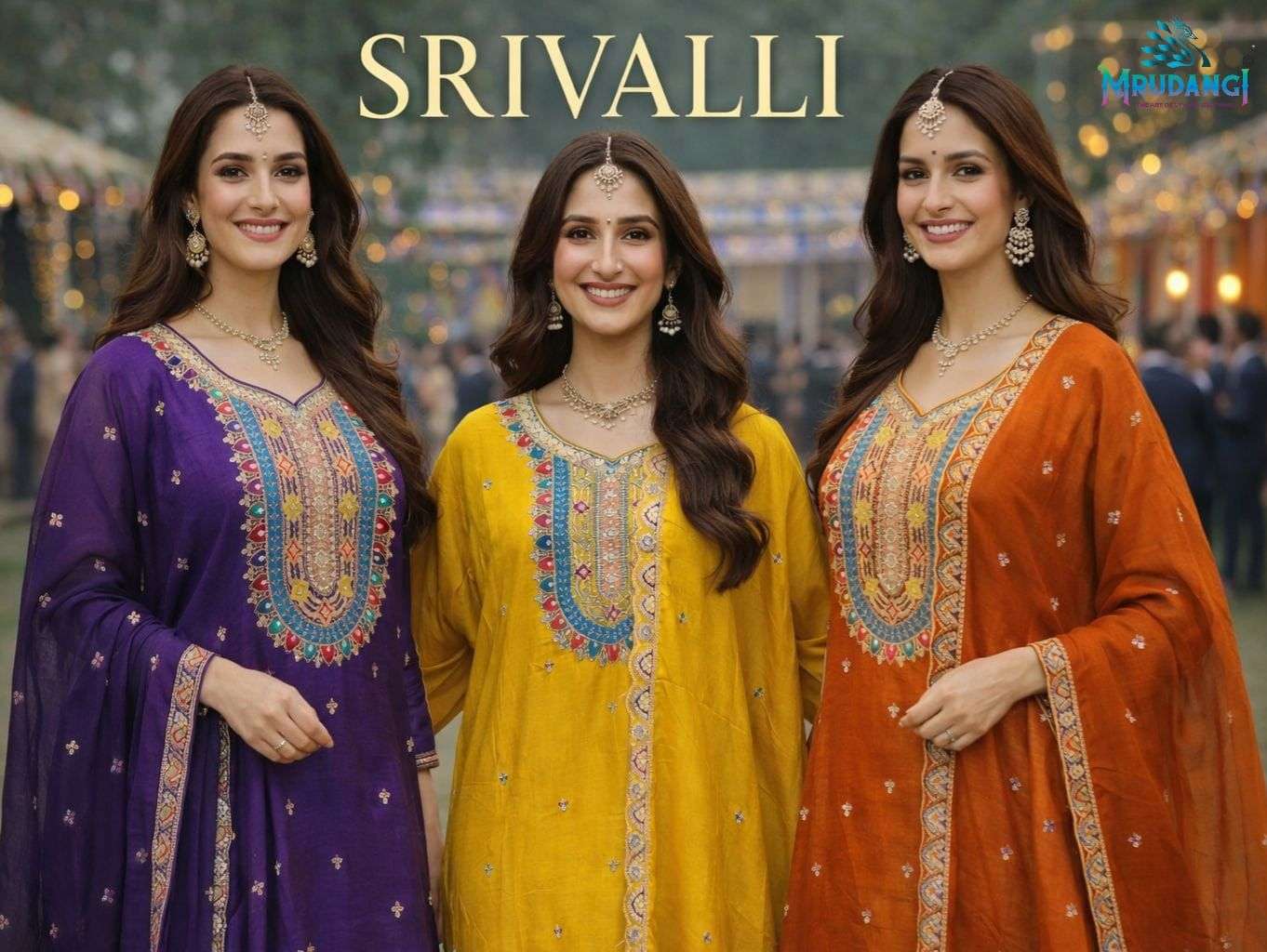 MRUDANGI SRIVALLI PREMIUM REAL CHINON EMBROIDERY DRESSES - 00095