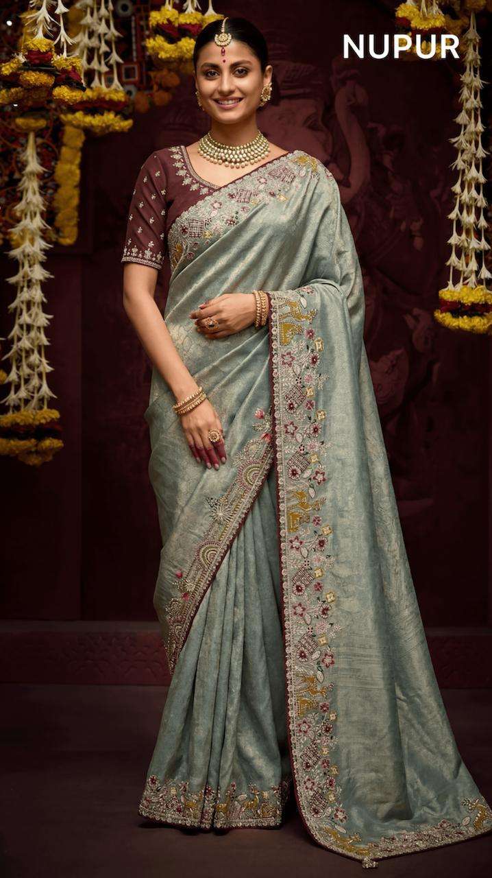 NUPUR BY ASLIWHOLESALE TISSUE JACQUARD EMBROIDERY SILK SAREES-00103