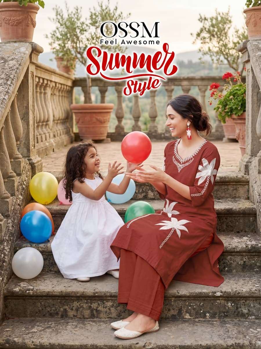 OSSM SUMMER STYLE 1001 TO 1006 SERIES PURE COTTON EMBROIDERY CO-ORD SET-00014