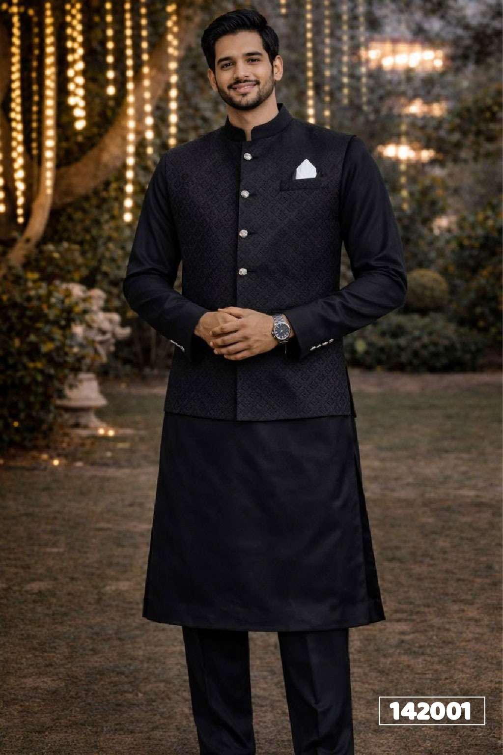 OUTLUK WEDDING VOL-142 142001 TO 142014 SERIES PURE SILK MENS WEAR KURTAS-00033