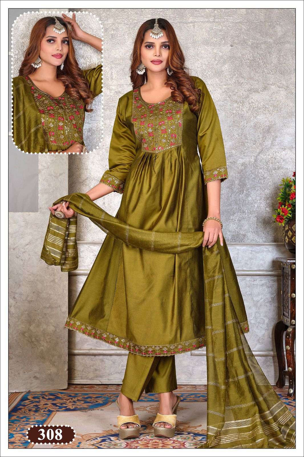 PAAVI BY ASLIWHOLESALE GADHWAL SILK EMBROIDERY STITCHED DRESSES-00320