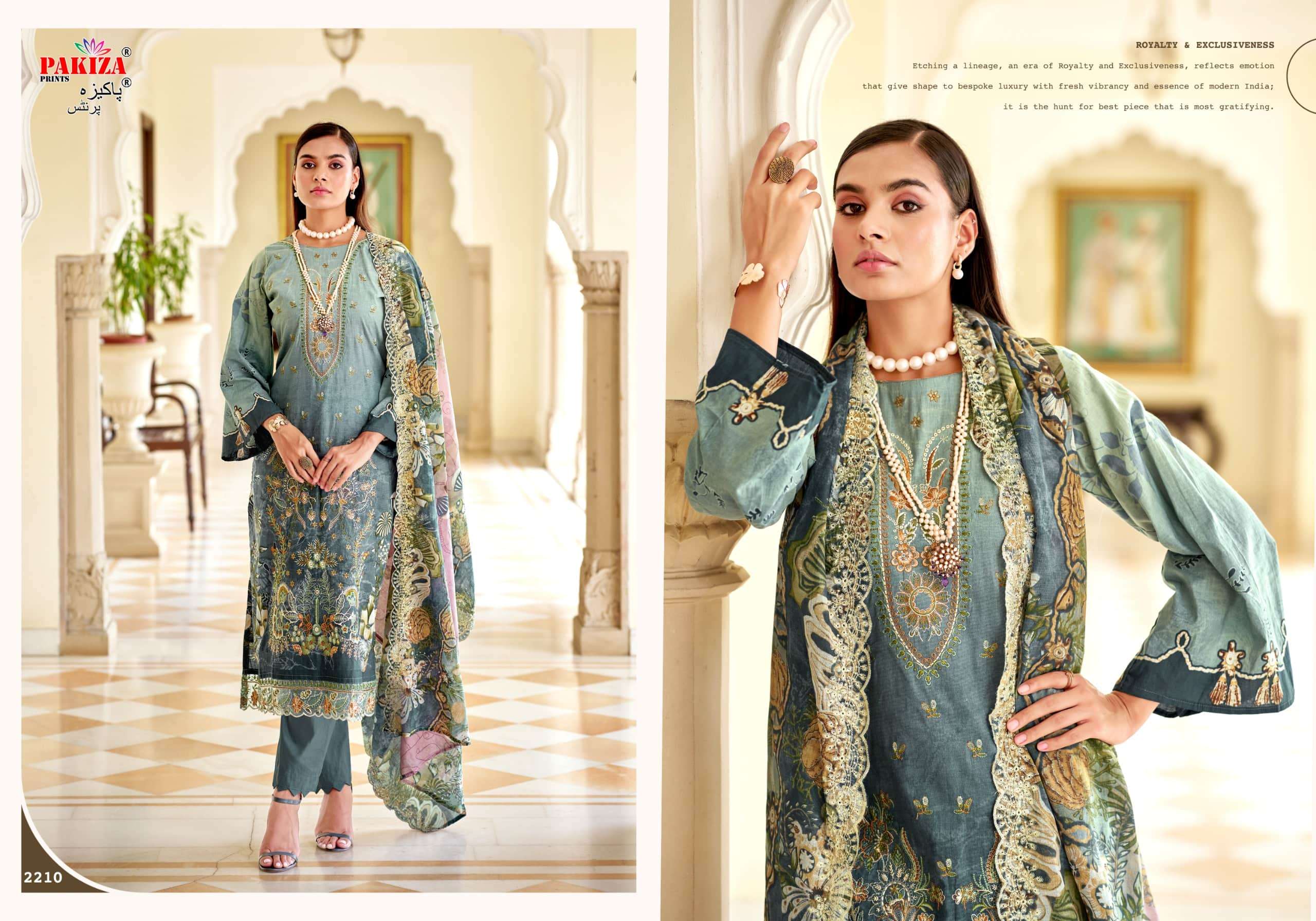PAKIZA PRINTS FARAH VOL-22 2201 TO 2210 SERIES PURE LAWN CHIKANKARI PAKISTANI DRESSES-00201