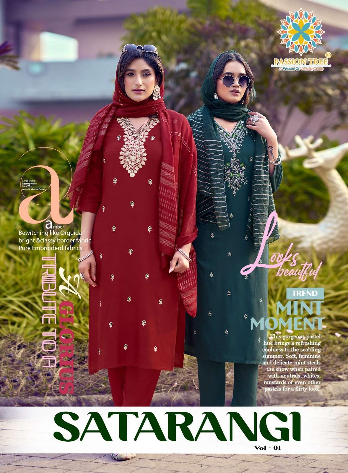 PASSION TREE SATARANGI VOL-01 1001 TO 1008 SERIES PURE RAYON EMBROIDERY DRESSES-00014