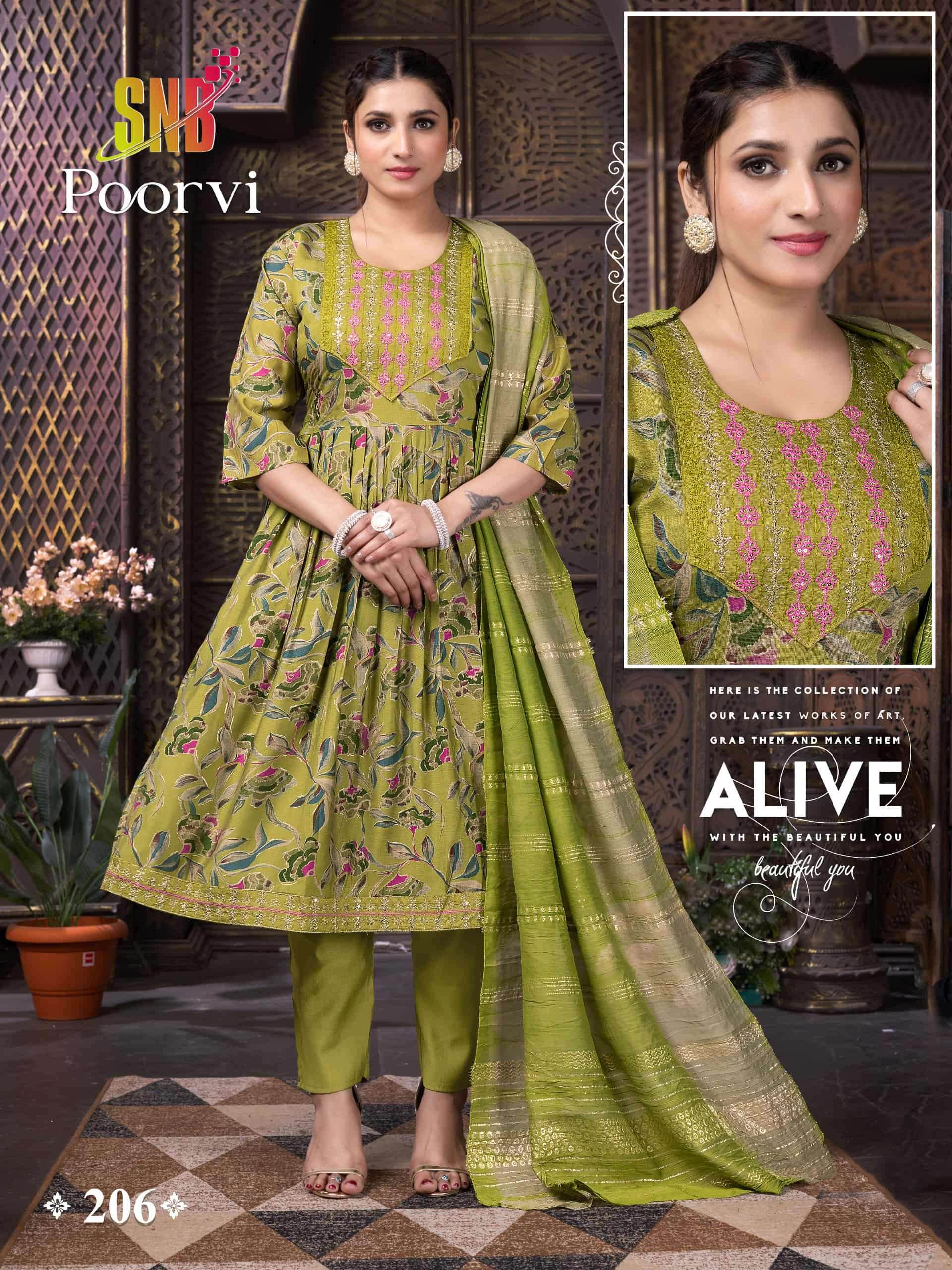 POORVI VOL-1 BY ASLIWHOLESALE 201 TO 208 SERIES VARTICAN EMBROIDERY ANARKALI SUIT SET-00320