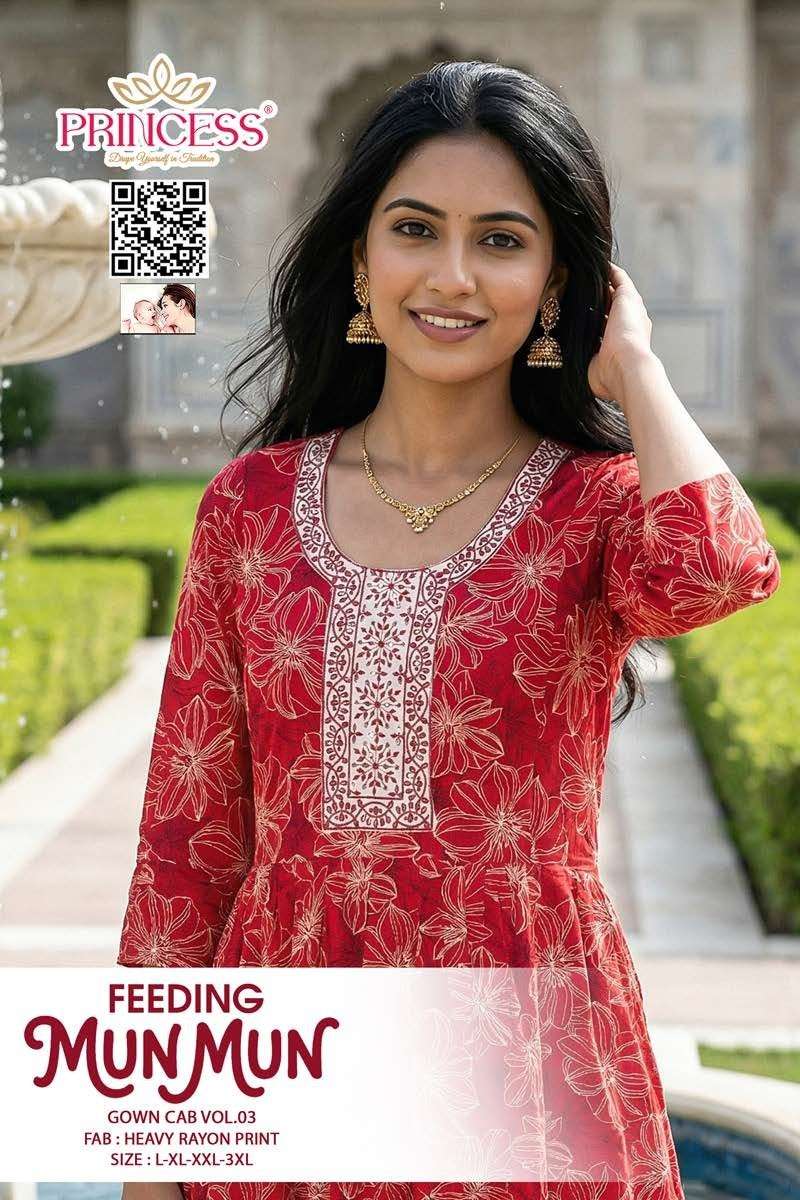 PRINCESS MUN MUN 301 TO 306 SERIES RAYON PRINTED STITCHED KURTIS-00320