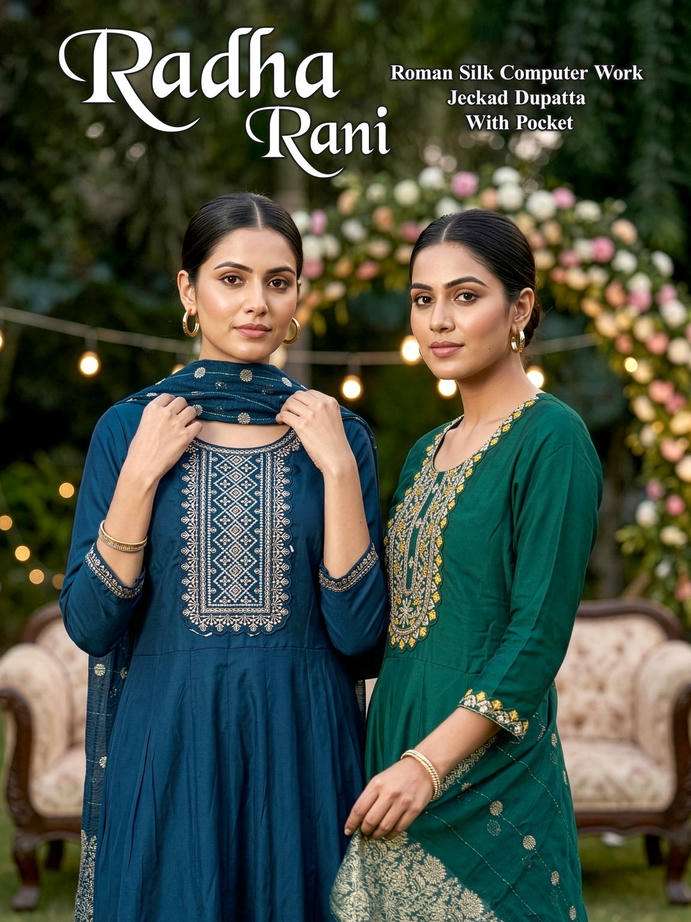 RADHA RANI BY ASLIWHOLESALE ROMAN SILK EMBROIDERY STITCHED DRESSES-00320