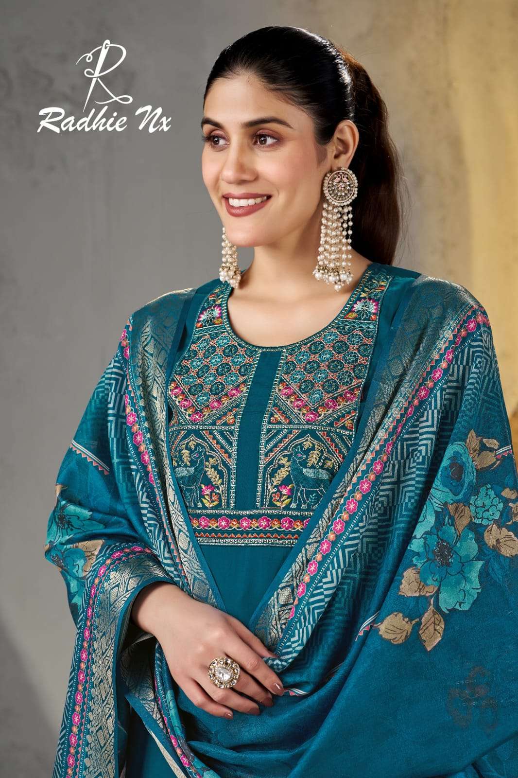RADHIE 102 BY ASLIWHOLESALE ROMAN SILK EMBROIDERY STITCHED PUNJABI SUIT SET-00325