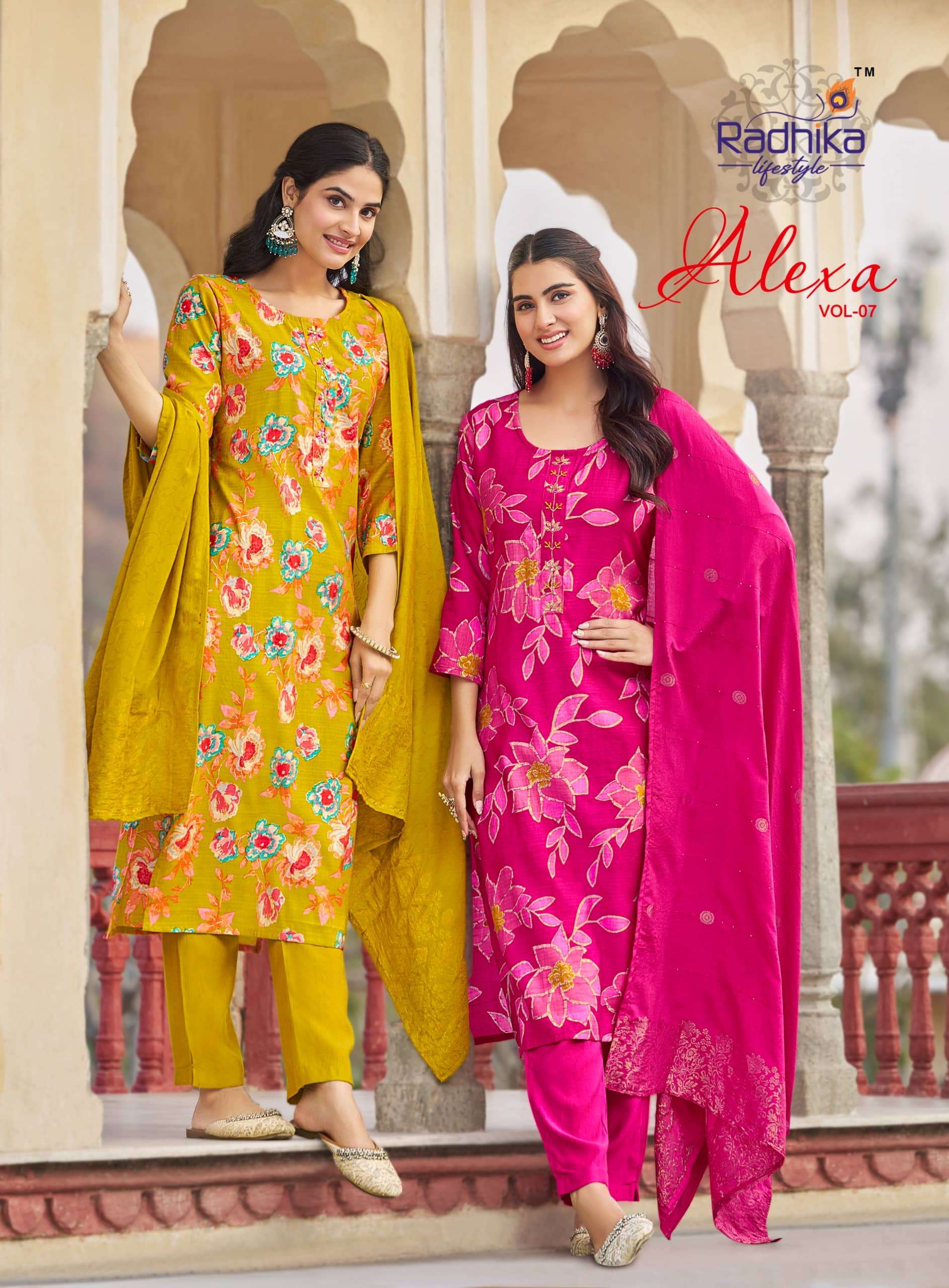 RADHIKA LIFESTYLE ALEXA VOL-07 7001 TO 7008 SERIES PURE VERTICAN SILK DRESSES-00014