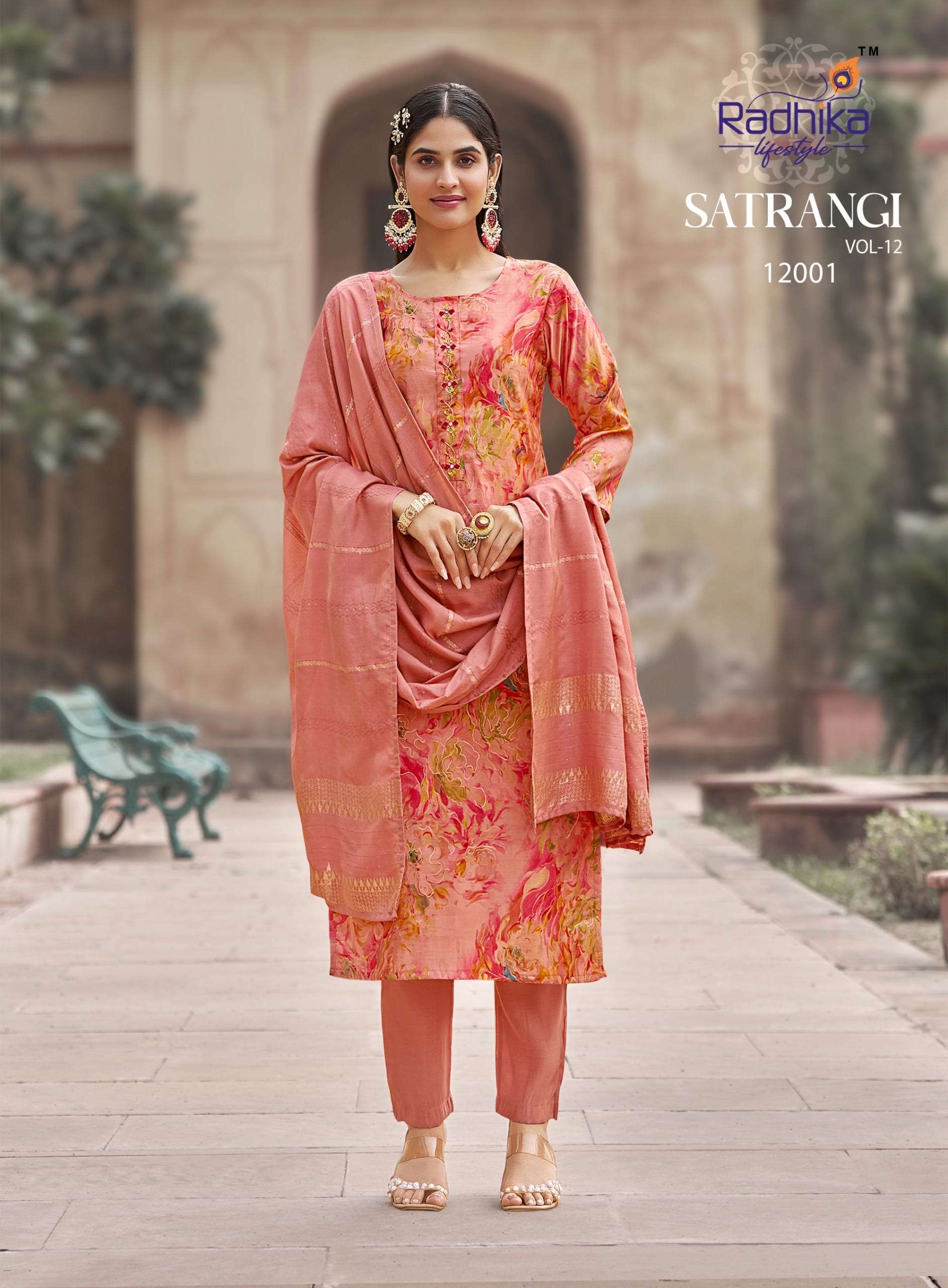 RADHIKA LIFESTYLE SATRANGI VOL-12 12001 TO 12006 SERIES PURE ROMAN HANDWORK DRESSES-00140