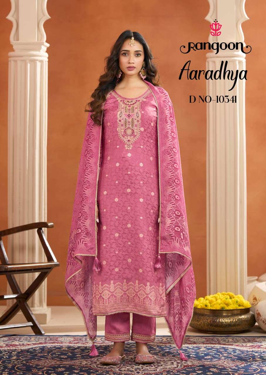 RANGOON AARADHYA 10341 TO 10344 SERIES MUSLIN JACQUARD EMBROIDERY PUNJABI SUIT SET-00318