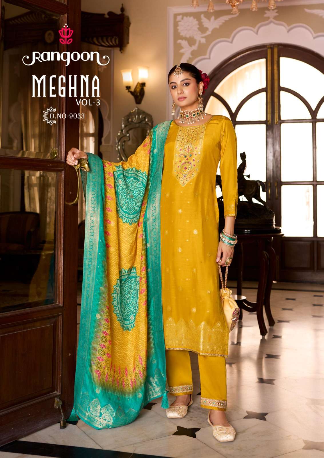 RANGOON MEGHAN VOL-3 JACQUARD EMBROIDERY STITCHED PUNJABI SUIT SET-00325