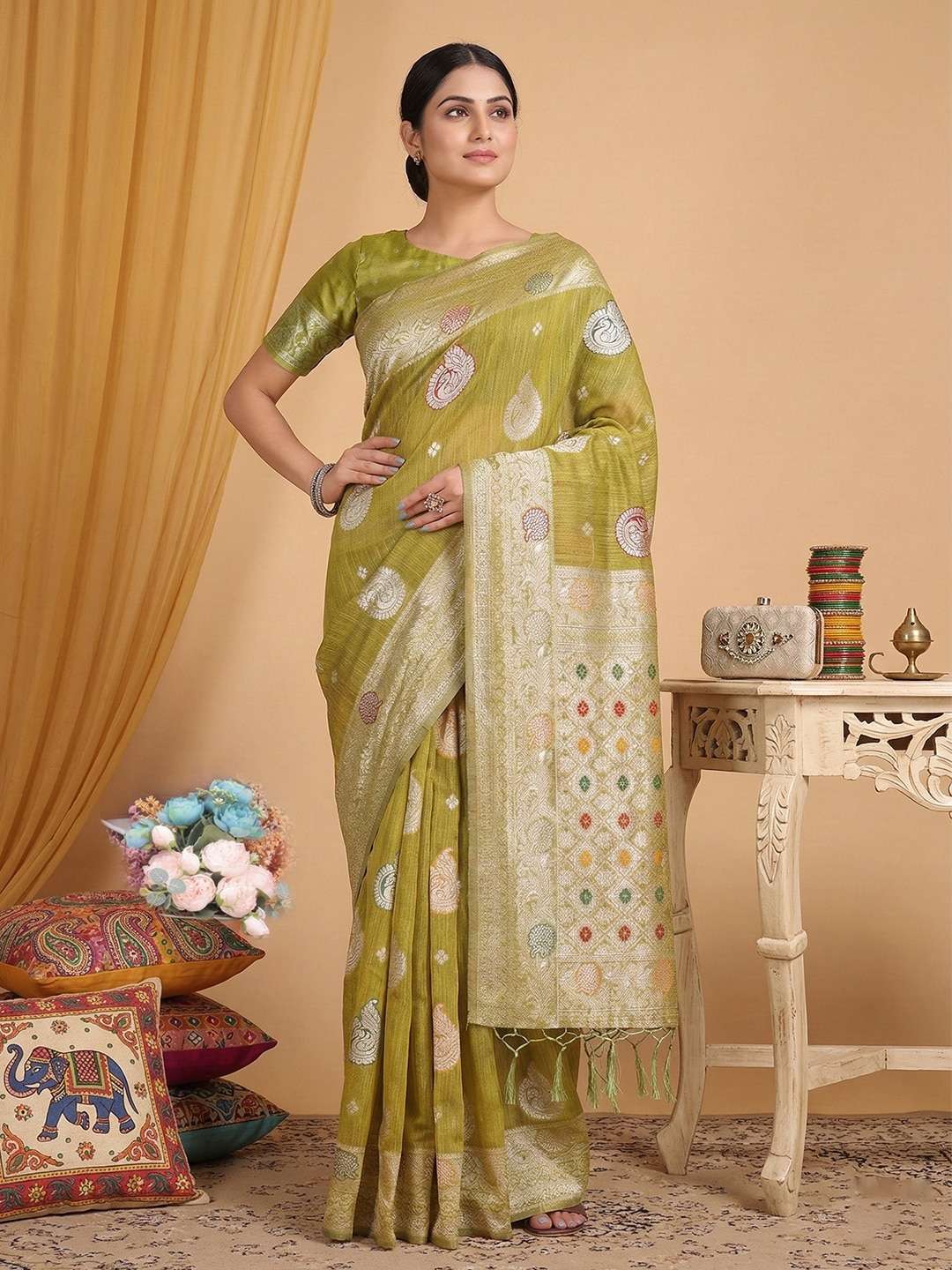 RIWAAZ BY ASLIWHOLESALE LINEN COTTON PREMIUM PRINTED SAREES-00281