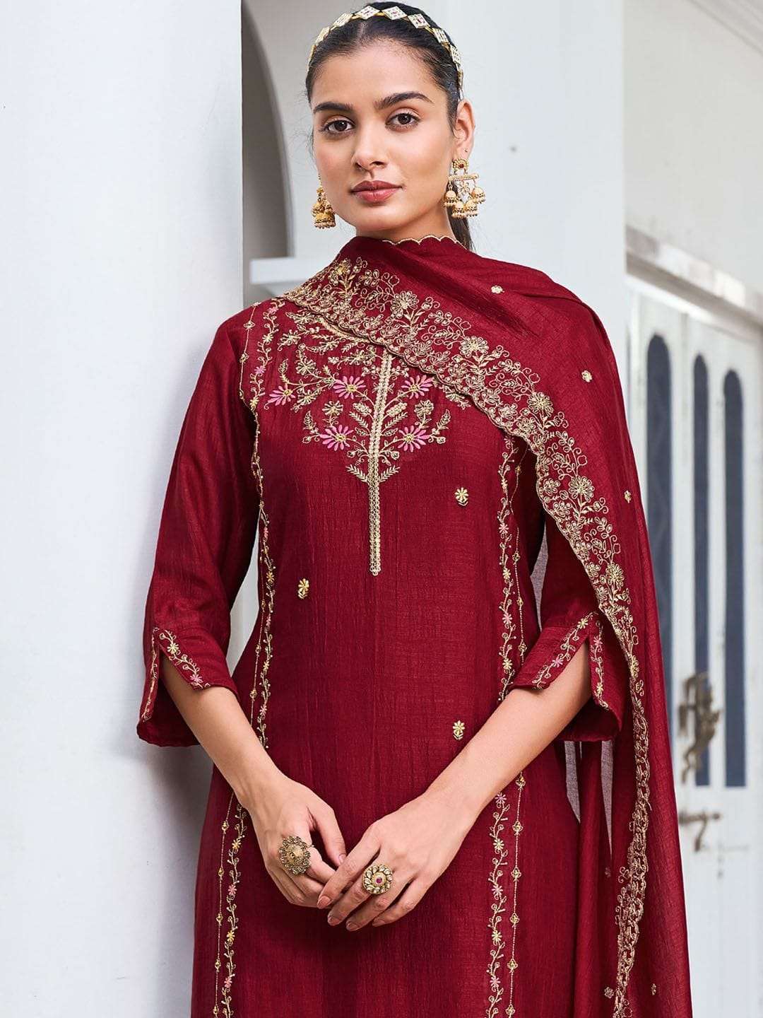 ROHINI BY ASLIWHOLESALE VICHITRA SILK EMBROIDERY STITCHED DRESSES-00264