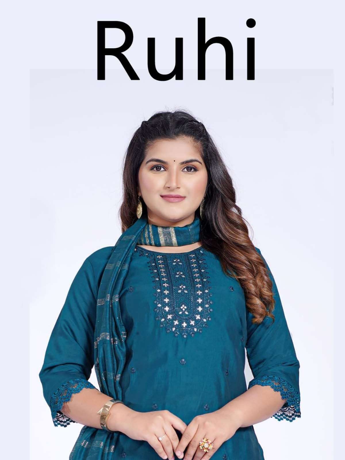 RUHI BY ASLIWHOLESALE ROMAN SILK EMRBOIDERY STITCHED DRESSES-00320