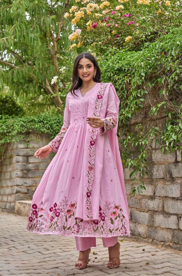 SAHELI BY ASLIWHOLESALE VISCOSE CHANDERI SILK EMBROIDERY ANARKALI SUITS - 00264