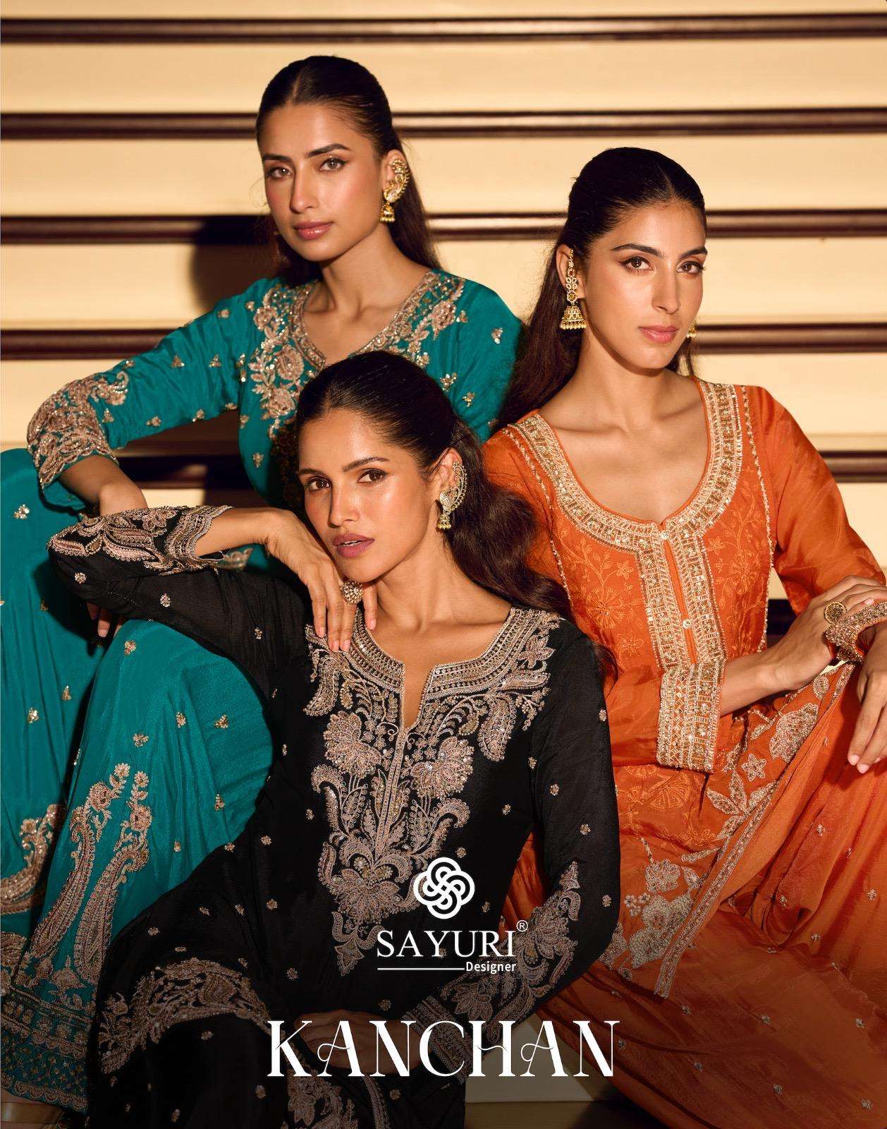SAYURI KANCHAN NX 10200 TO 10202 SERIES PURE CHINON SILK EMBROIDERY DRESSES-00150