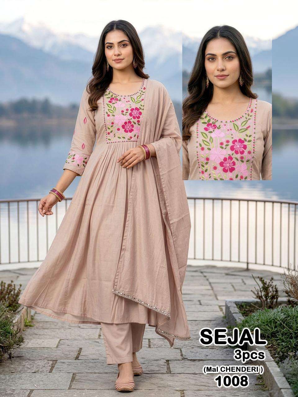 SEJAL BY ASLIWHOLESALE MAL CHANDERI EMBROIDERY STITCHED ANARKALI SET-00320