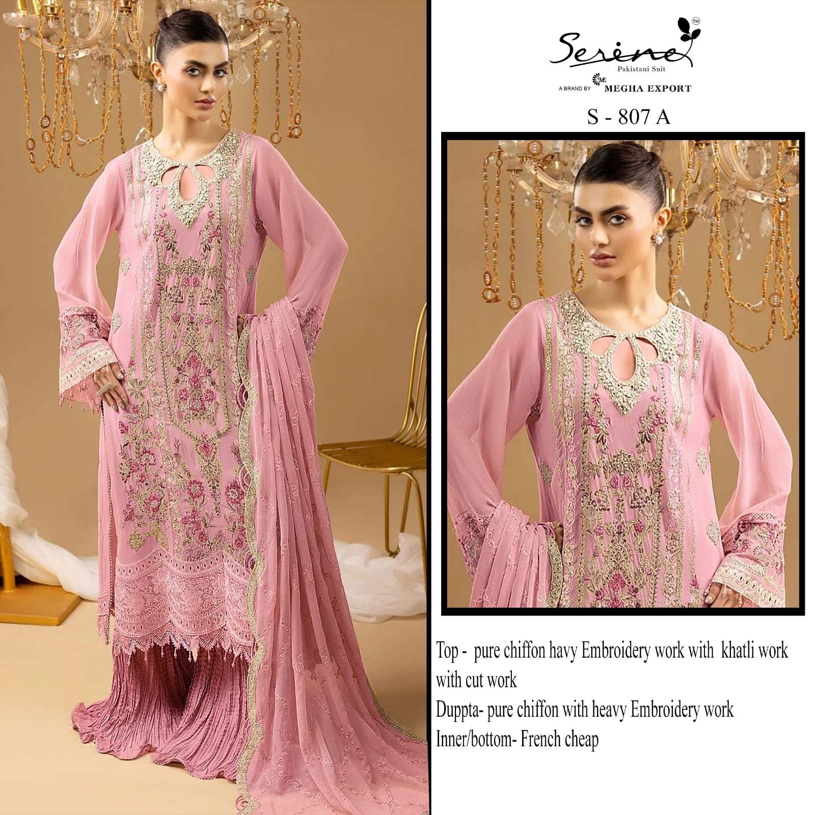 SERENE S-807 A TO D SERIES PURE CHIFFON EMBROIDERY PAKISTANI DRESSES-00201