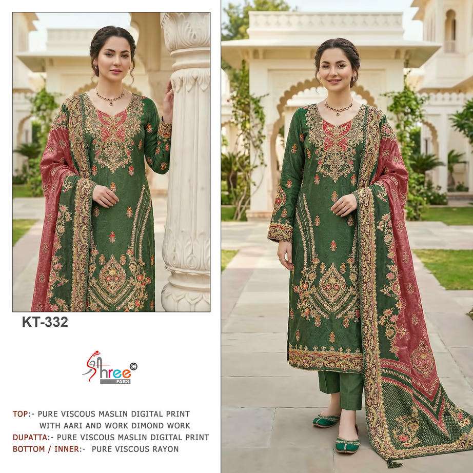 SHREE FAB KT - 332 A TO C SERIES VISCOSE MUSLIN PRINTED PAKISTANI DRESSES-00201