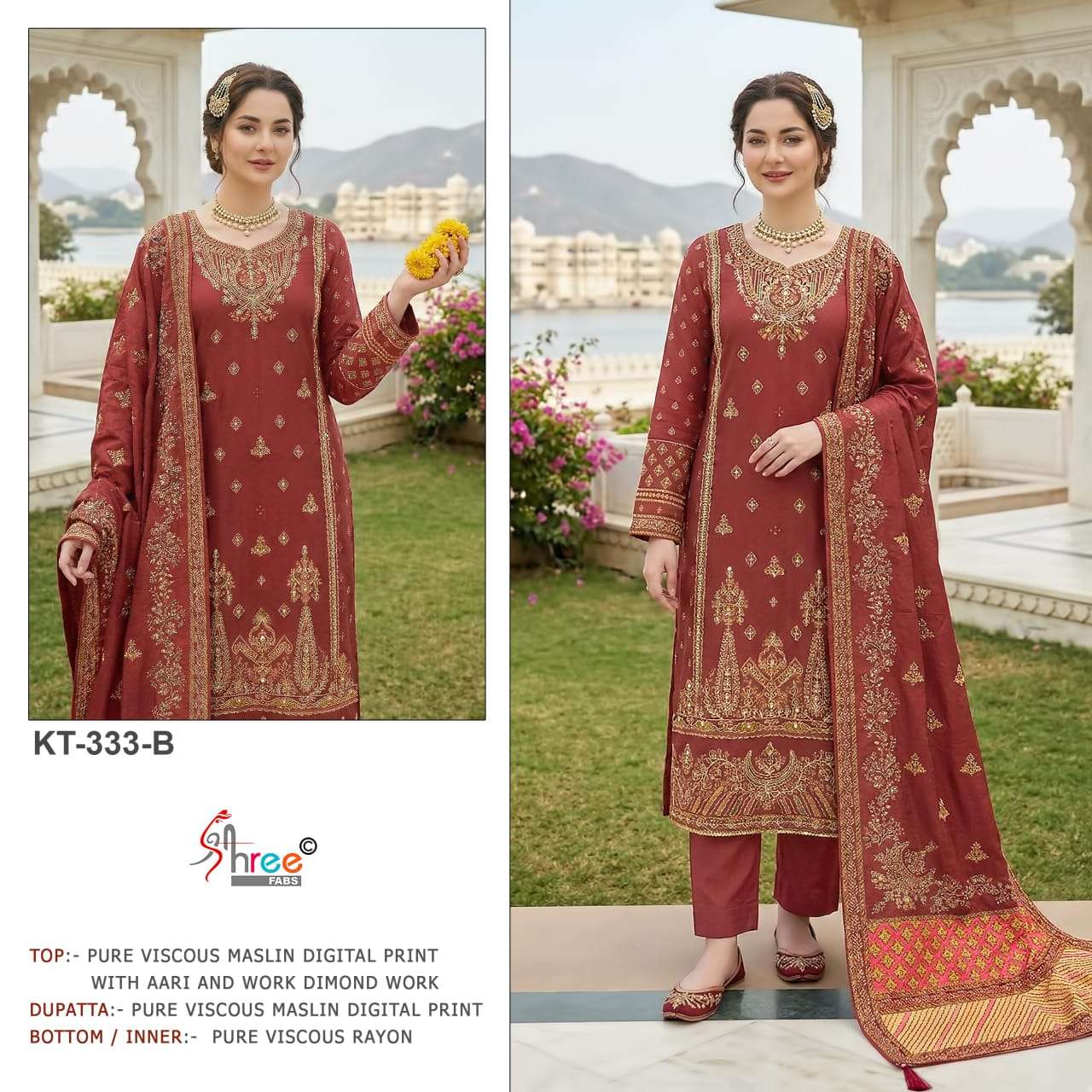 SHREE FAB KT-333 A TO B SERIES PURE VISCOSE MUSLIN PRINTED PAKISTANI DRESSES-00201