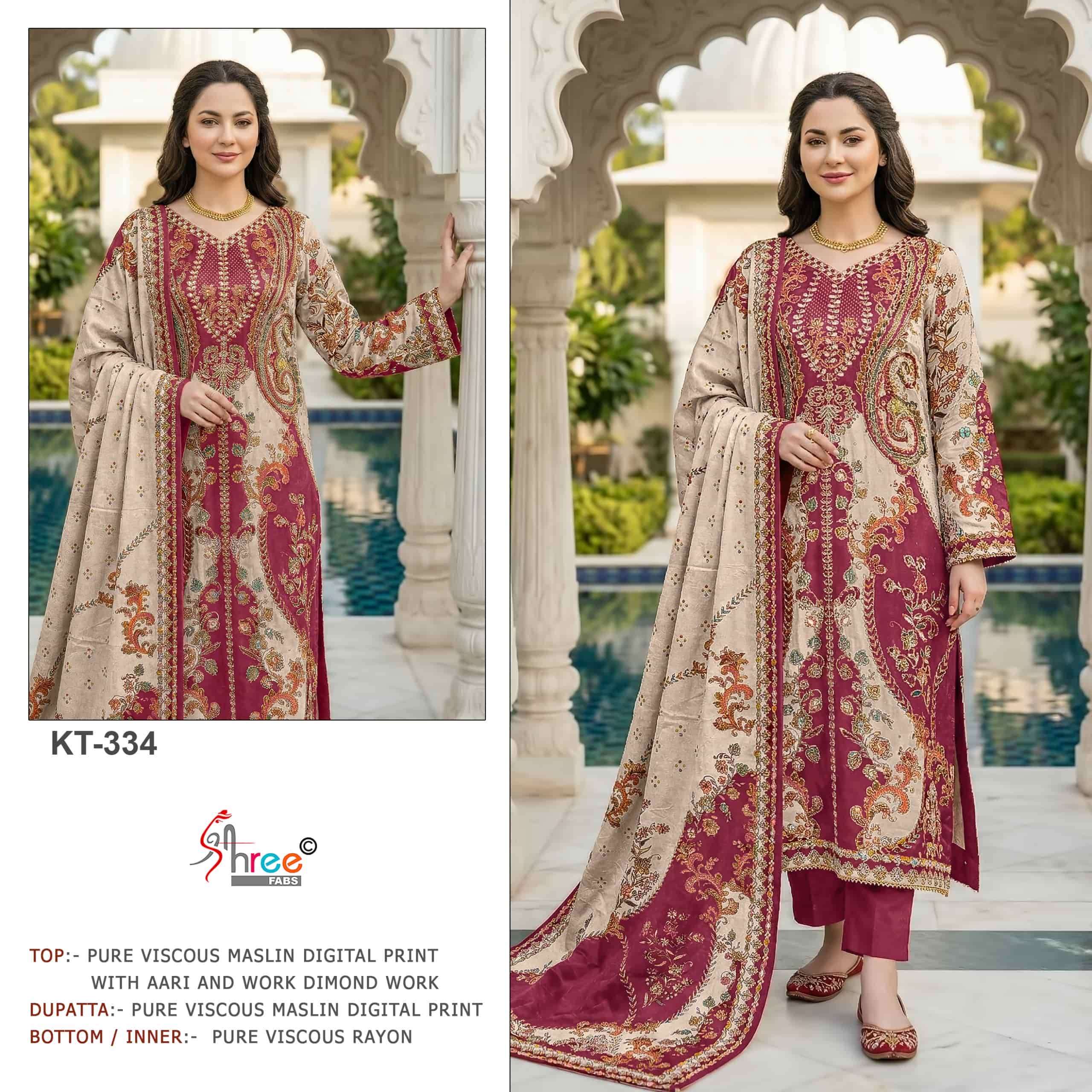 SHREE FAB KT-334 A TO B SERIES PURE VISCOSE MUSLIN PRINTED PAKISTANI DRESSES-00062