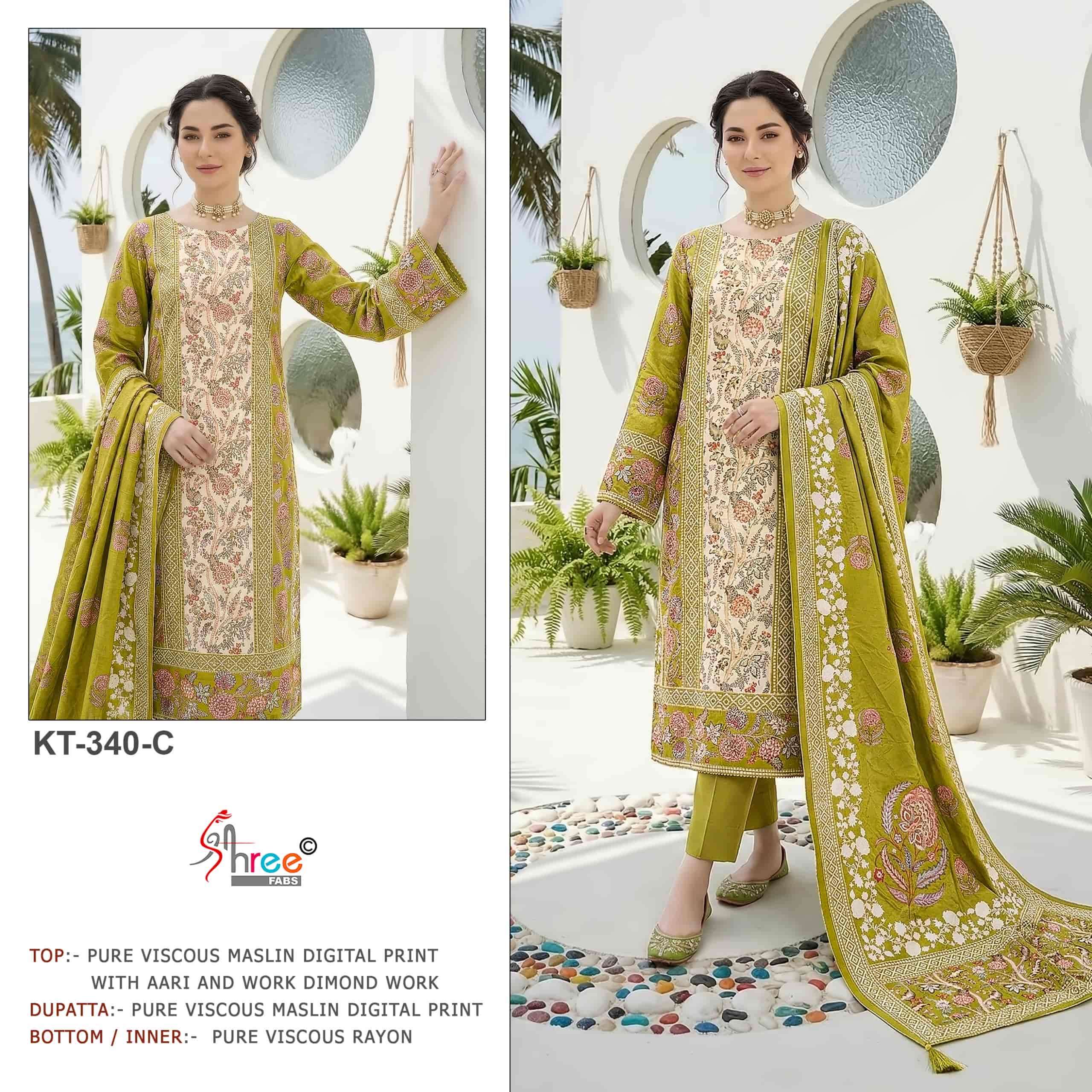 SHREE FAB KT-340 A TO D SERIES PURE MUSLIN VISCOSE PRINTED PAKISTANI DRESSES-00071