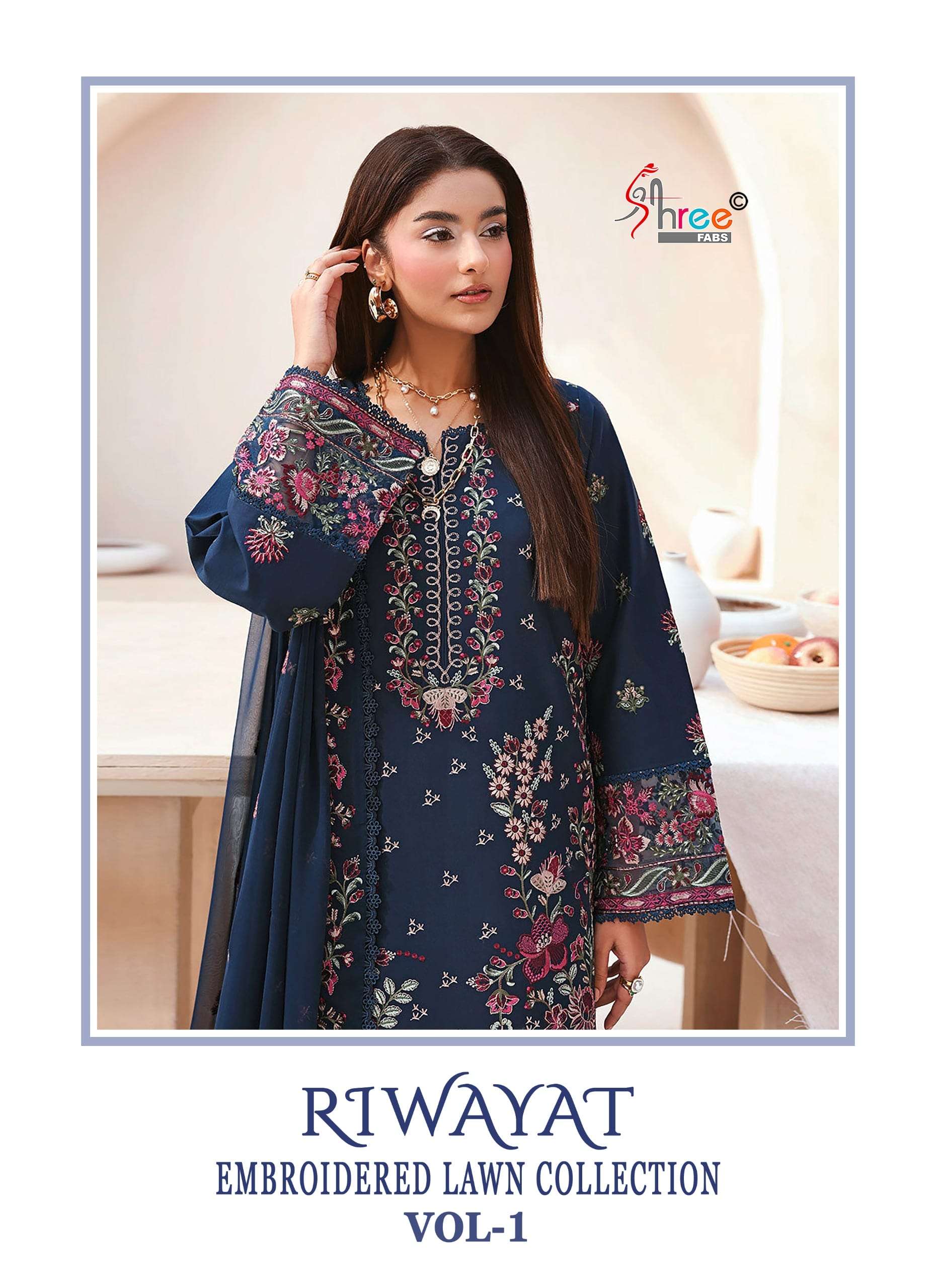 SHREE FAB RIWAYAT VOL-01 4139 TO 4144 SERIES PURE COTTON EMBROIDERY PAKISTANI DRESSES-00201