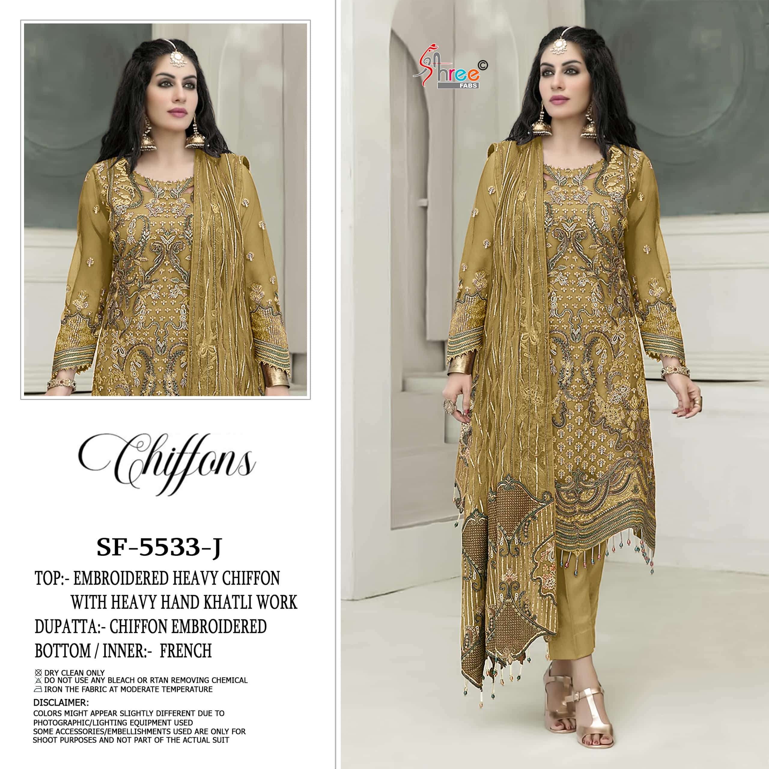 SHREE FAB SF-5533 H TO K SERIES PURE CHIFFON EMBROIDERY PAKISTANI DRESSES-00201
