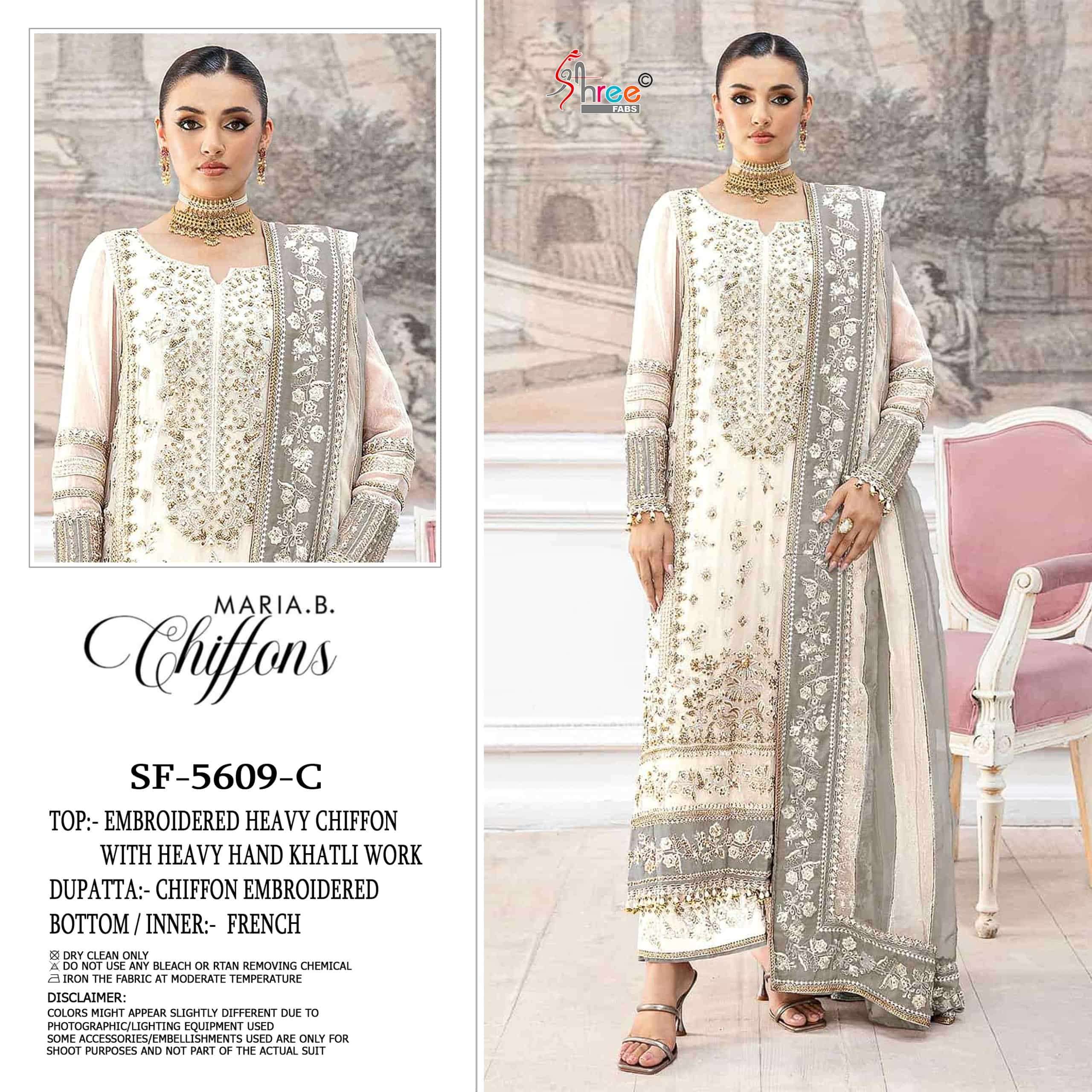 SHREE FAB SF-5609 A TO D SERIES PURE CHIFFON EMBROIDERY PAKISTANI DRESSES-00011