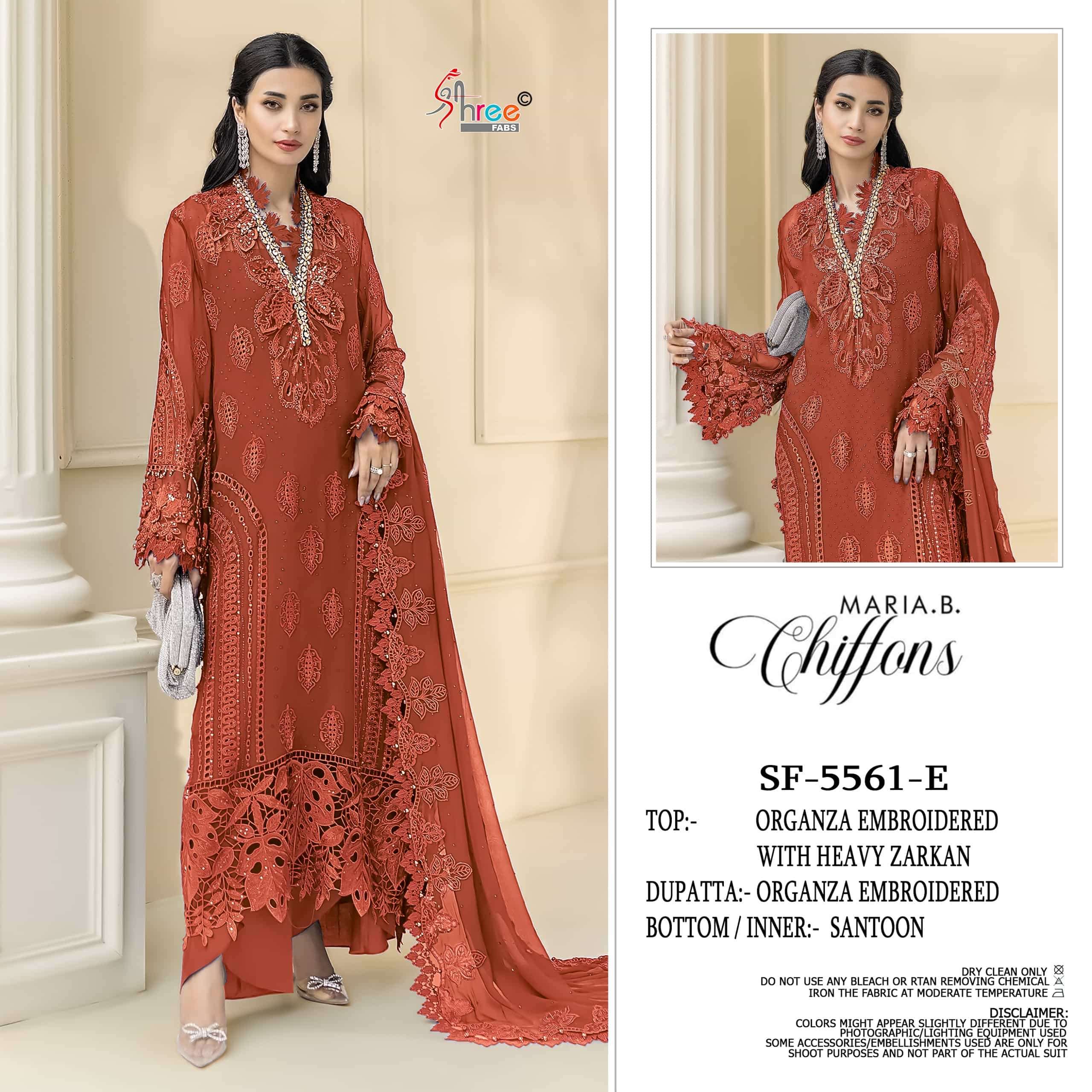 SHREE FAB SF-5621 E TO H SERIES PURE CHIFFON EMBROIDERY PAKISTANI DRESSES-00201