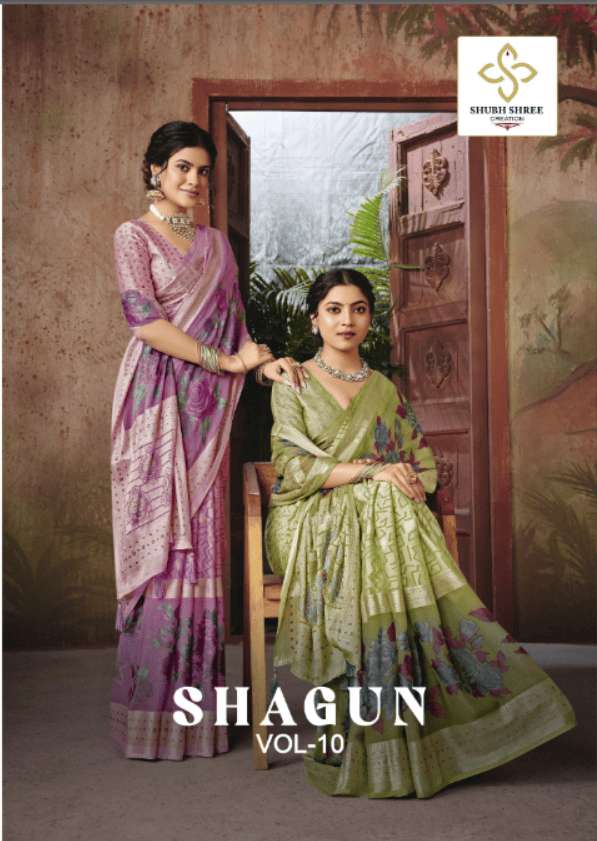 SHUBH SHREE CRETION SHAGUN VOL-10 1011 TO 1016 SERIES DULL MOSS PRINTED SAREES-00025