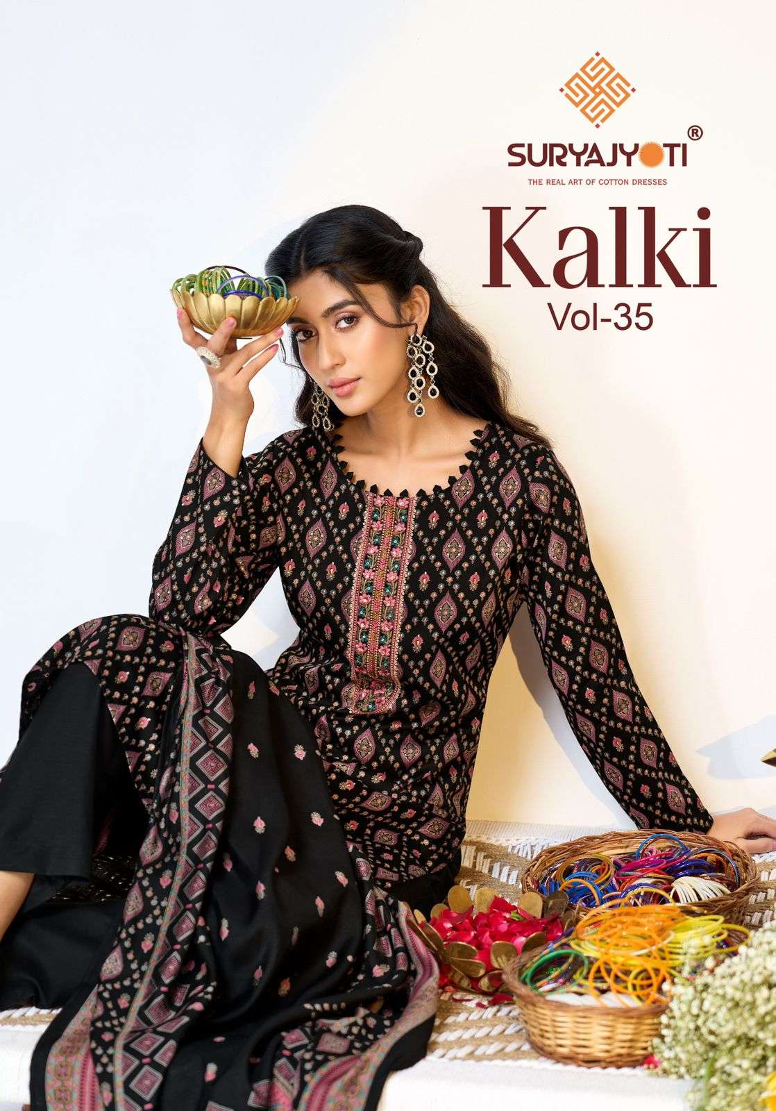SURYAJYOTI KALKI VOL-35 35001 TO 35008 SERIES JAAM SATIN PRINTED SUIT SET-00015