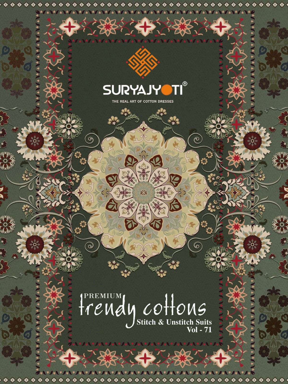 SURYAJYOTI TRENDY COTTON VOL-71 7101 TO 7120 SERIES COTTON PRINTED UNSTITCHED SUIT-00015