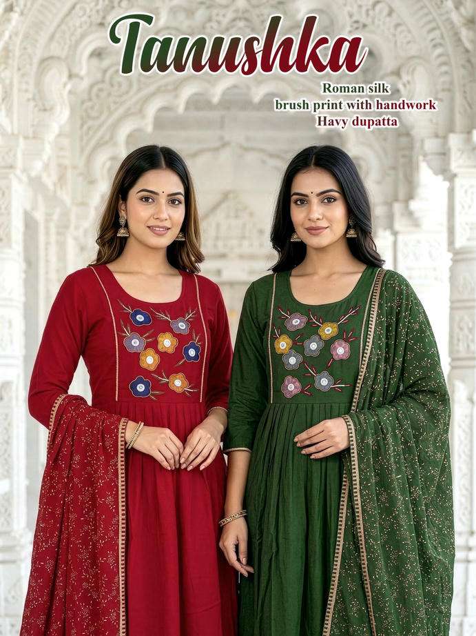 TANUSHKA BY ASLIWHOLESALE ROMAN SILK PRINTED WITH HANDWORK DRESSES - 00320
