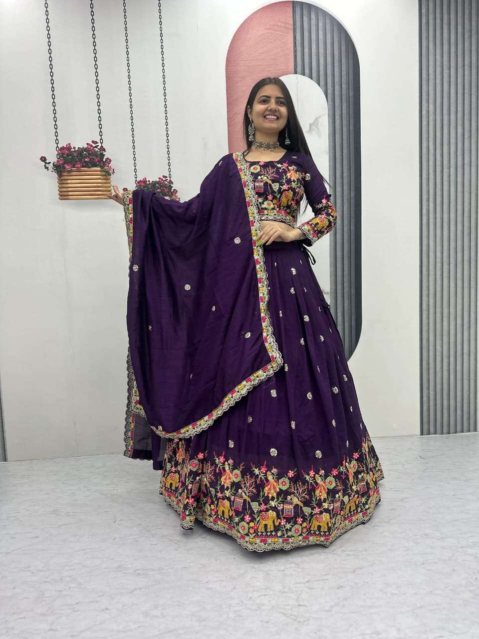 TAPI-313 COLOUR BY ASLIWHOLESALE DESIGNER PURE CHINON LEHENGAS-00185
