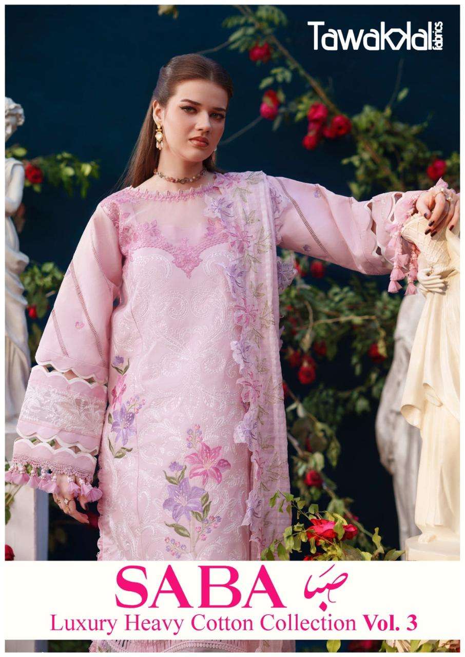 TAWAKKAL FABRICS SABA LUXURY VOL-03 121 TO 130 SERIES PURE COTTON PAKISTANI DRESSES-00201