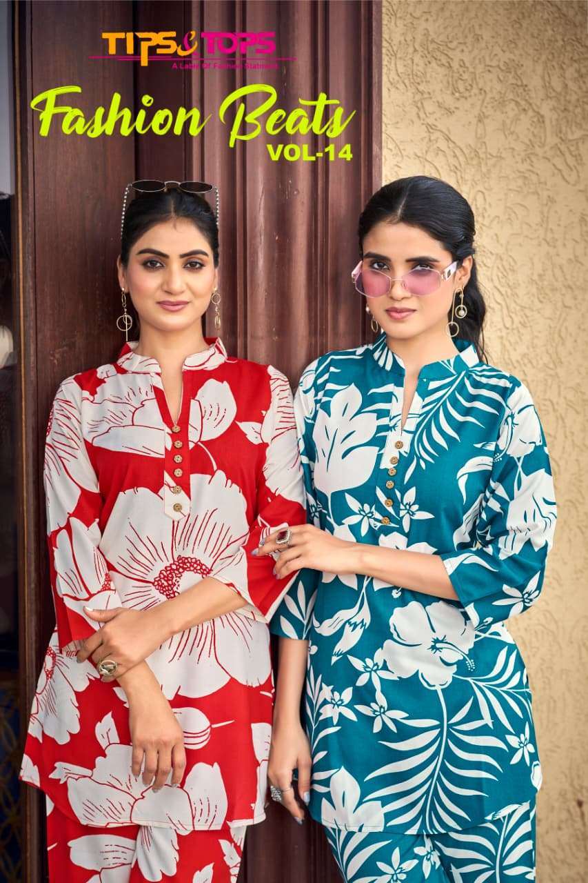 TIPS AND TOPS  FASHION BEATS VOL-14 1001 TO 1006 SERIES PURE RAYON PRINTED CO-ORD SET-00140