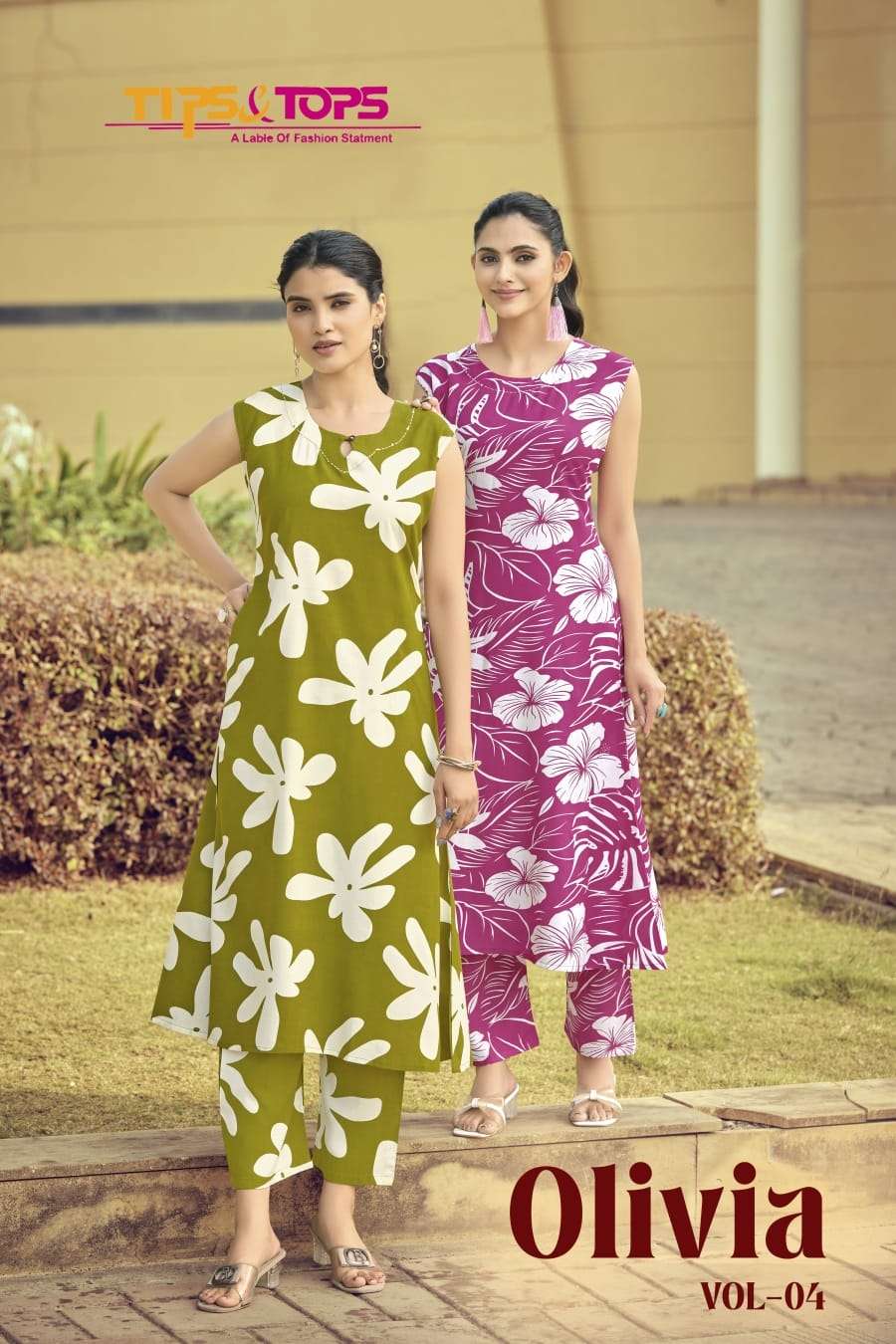 TIPS AND TOPS OLIVIA VOL-04 1001 TO 1006 SERIES PURE RAYON PRINTED CO-ORD SET-00140