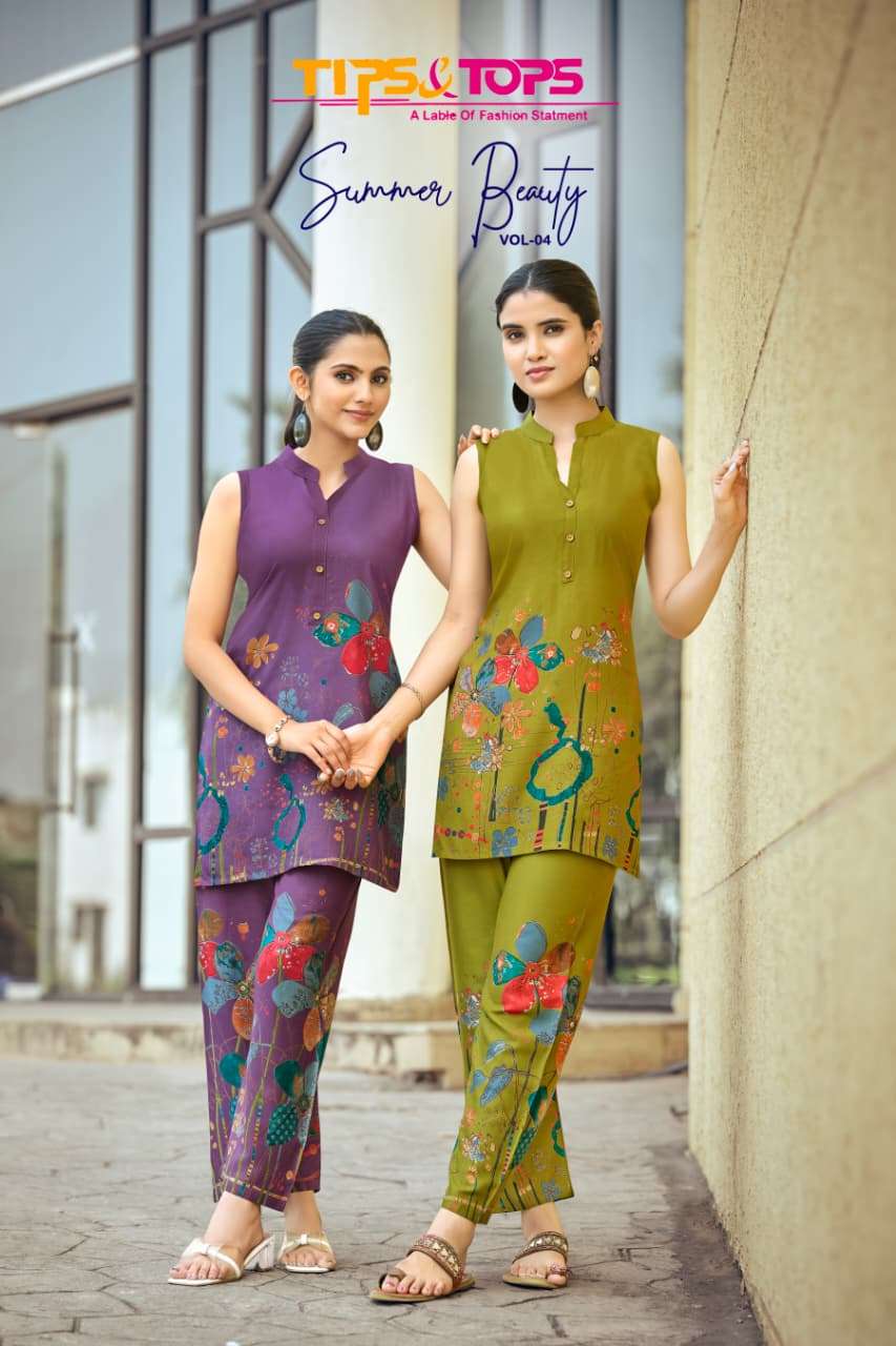 TIPS AND TOPS SUMMER BEAUTY VOL-04 1001 TO 1006 SERIES PURE RAYON PRINTED CO-ORD SET-00014