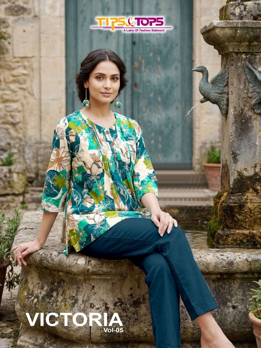 TIPS AND TOPS VICTORIA VOL-05 501 TO 506 SERIES PURE COTTON PRINTED TUNICS-00140