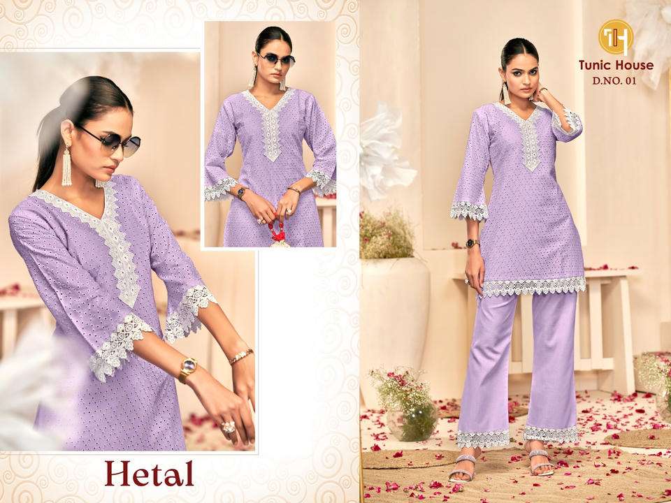 TUNIC HOUSE HETAL COTTON CHIKANKARI WORK KURTIS-00074