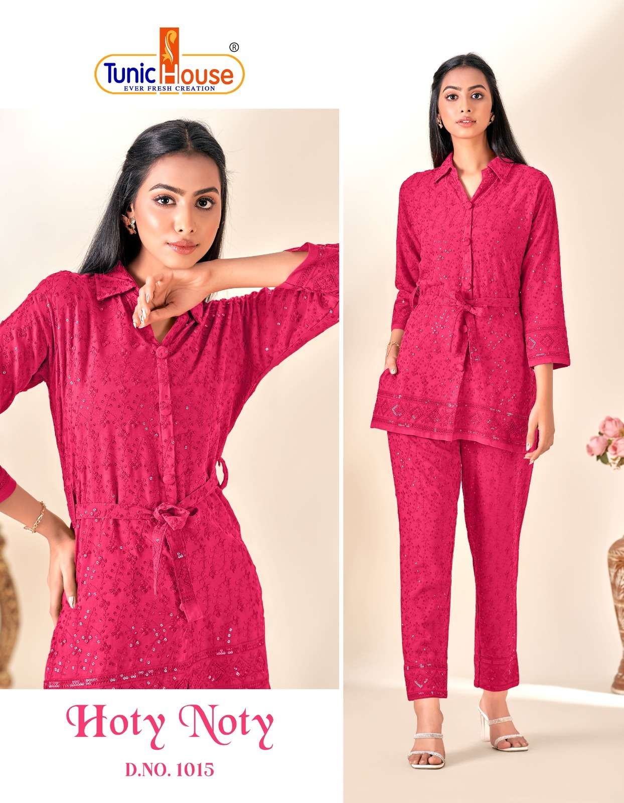 TUNIC HOUSE HOTY NOTY 1003 TO 1021 SERIES VISCOSE RAYON PRINTED CO-ORD SET-00074