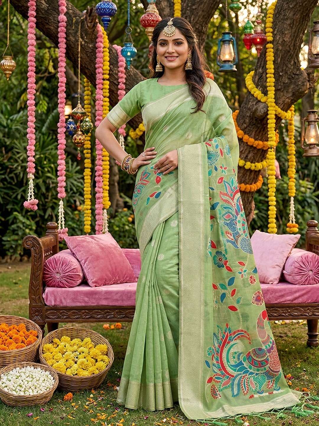 UTSAV BY ASLIWHOLESALE LINEN COTTON PRINTED PREMIUM SAREES-00281