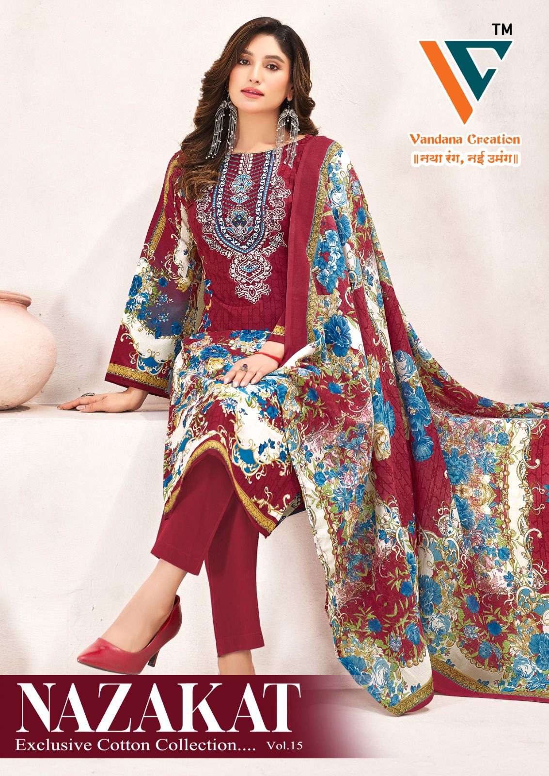 VANDANA CREATION NAZAKAT VOL-15 1501 TO 1508 SERIES COTTON PRINTED PAKISTANI SUITS-00062