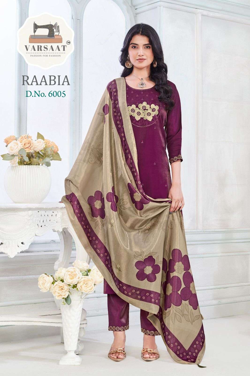 VARSAAT RAABIA 6001 TO 6006 SERIES GLASS MODAL EMBROIDERY STITCHED SUITS-00011