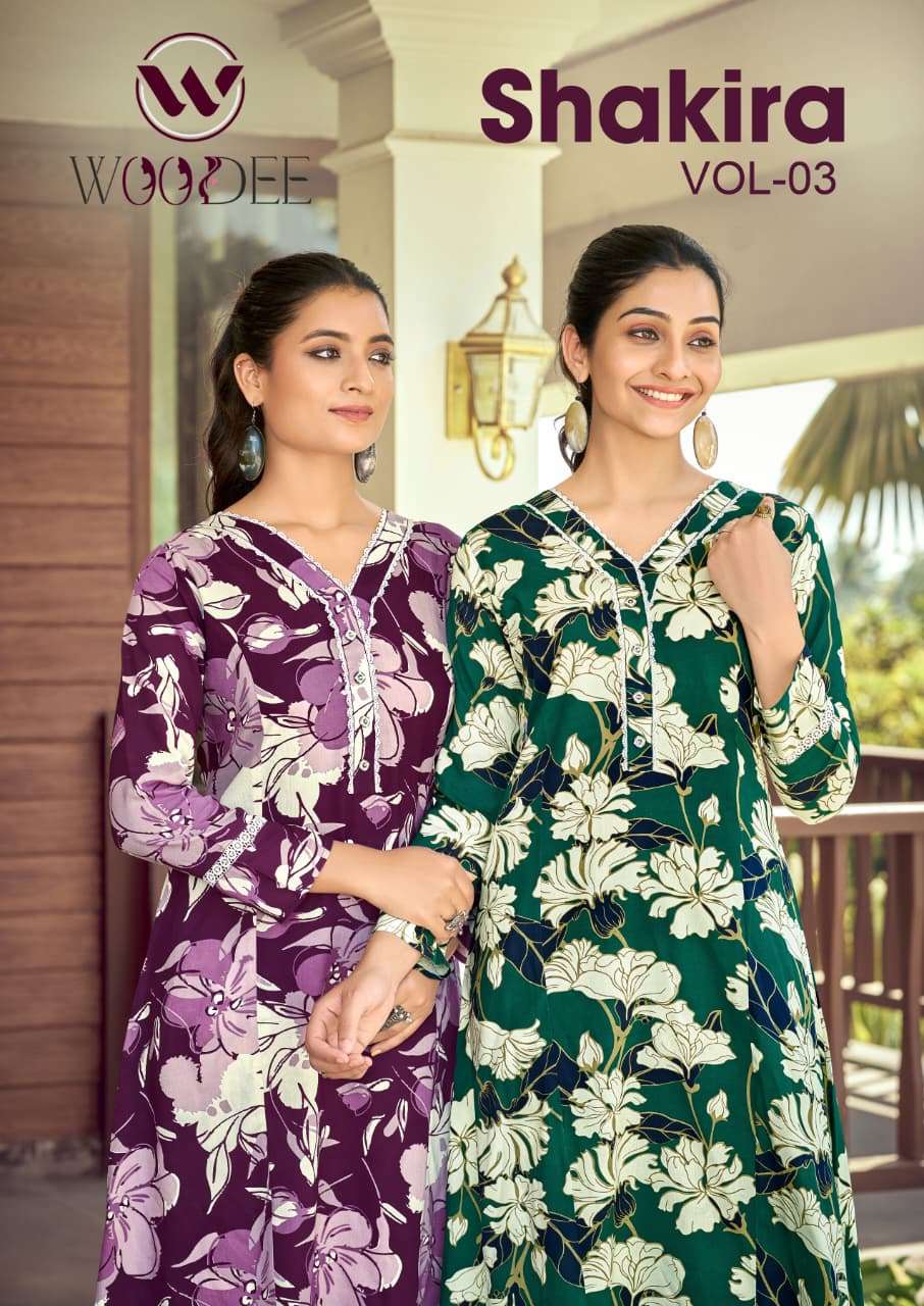 WOODEE SHAKIRA VOL-03 1001 TO 1006 SERIES PURE RAYON PRINTED CO-ORD SET-00014