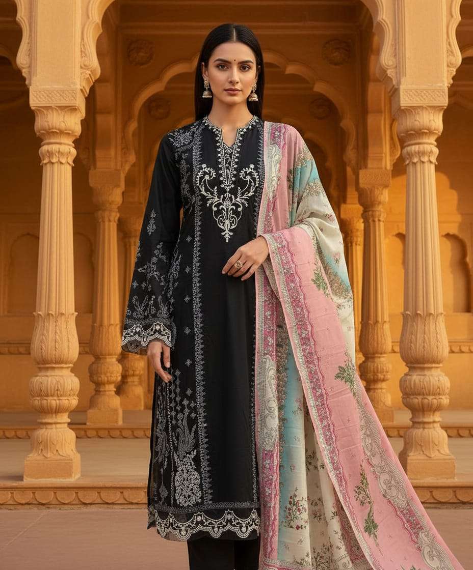 YD- 067 BY ASLIWHOLESALE COTTON PRINTED EMBROIDERY STITCHED DRESSES - 00104
