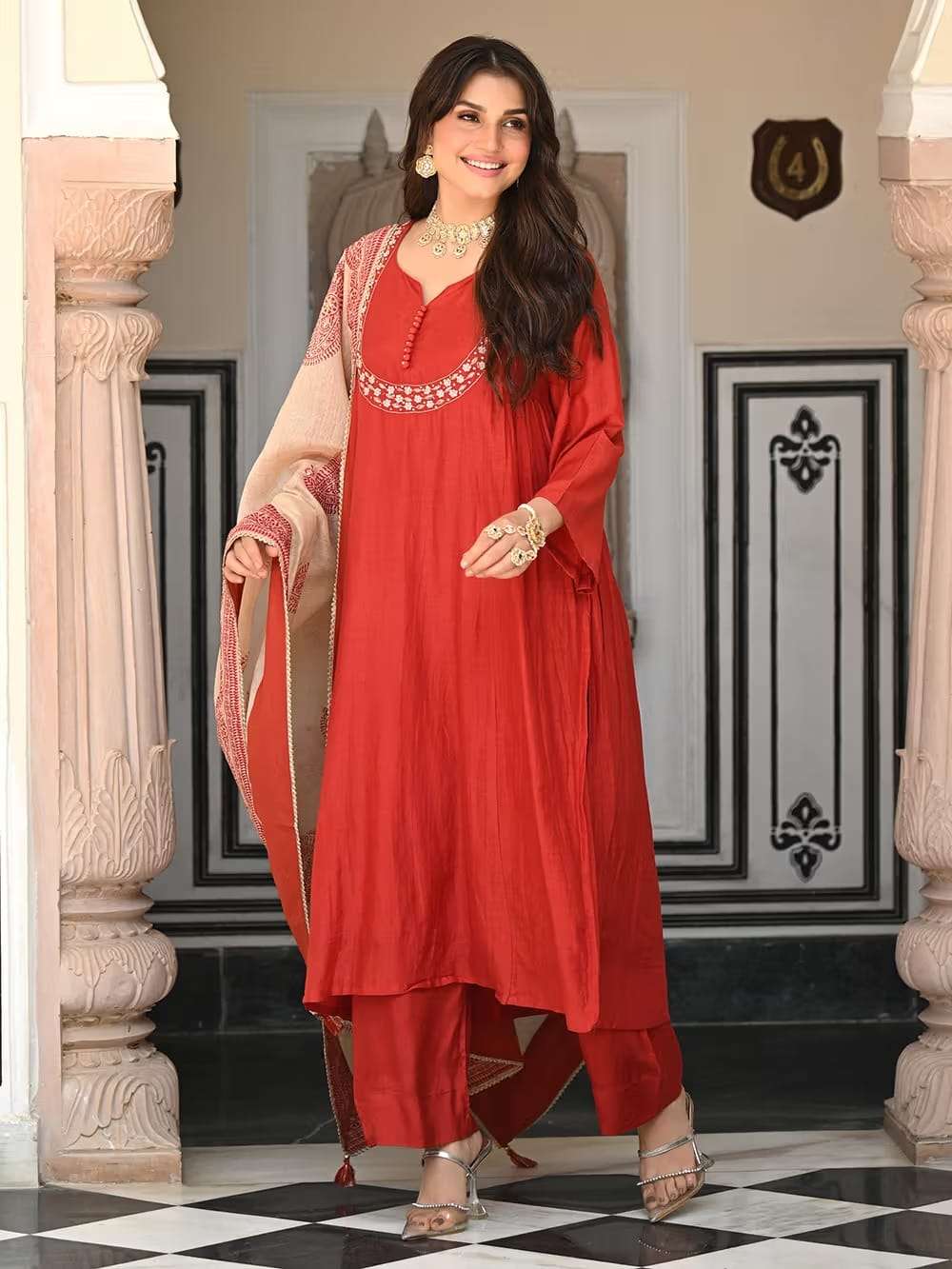 YD-075 BY ASLIWHOLESALE ROMAN SILK EMBROIDERY STITCHED SUIT-00104