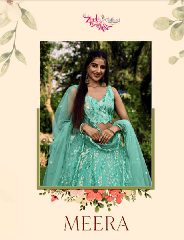 ZEEL CLOTHING MEERA 5101 SERIES SOFT NET EMBROIDERY SEMI-STITCHED LEHENGAS-00139